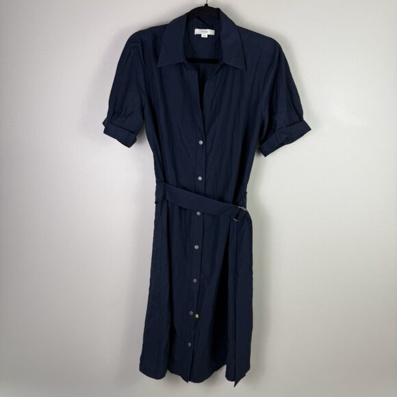 Vince Navy Belted Button Front Shirt Dress Women’s M Tencel Lyocell Midi Casual - Picture 3 of 10